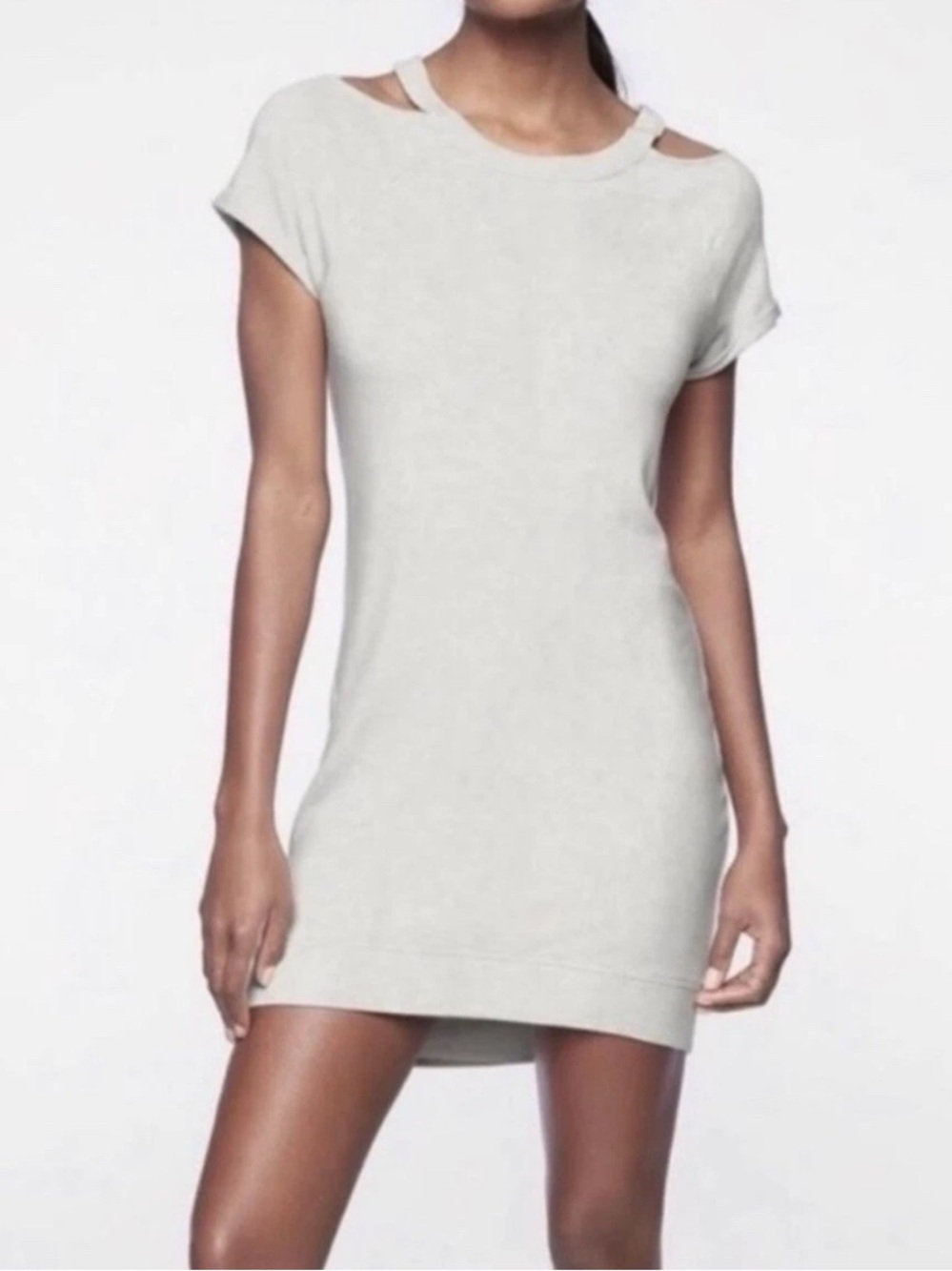 Athleta Shala Shoulder Cutout Dress Size Small Tall Fog Grey Heather